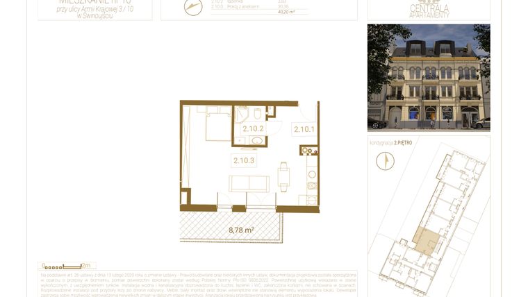 Rzut - Mieszkanie na sprzedaż 2 pokoje o powierzchni 40,2 m² - numer 10 w Centrala