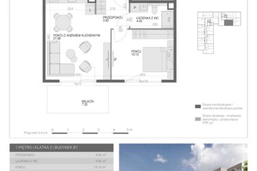 Rzut - Mieszkanie na sprzedaż 2 pokoje o powierzchni 43,47 m² - numer M47 w Modern House II