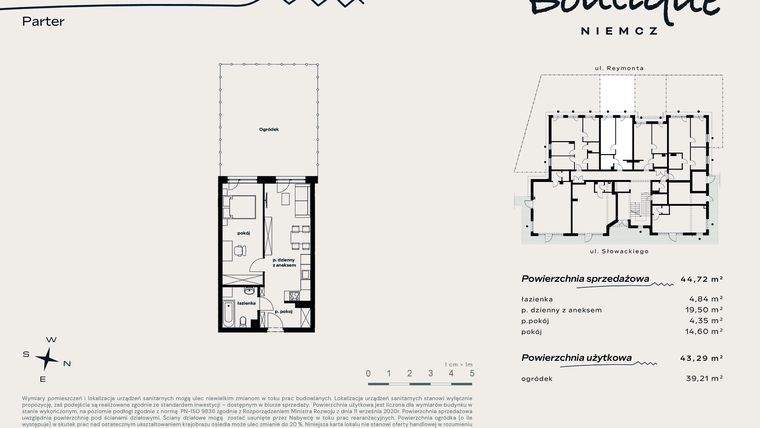 Rzut - Mieszkanie na sprzedaż 2 pokoje o powierzchni 43,29 m² - numer 2 w Boutique NIEMCZ