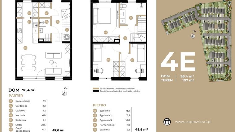 Rzut - Dom na sprzedaż 4 pokoje o powierzchni 96,4 m² - numer 4E w Kasprowicza 4