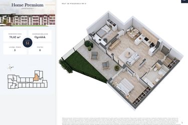 Rzut - Mieszkanie na sprzedaż 3 pokoje o powierzchni 70,42 m² - numer 51 w Apartamenty Home Premium etap 2