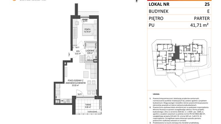 Rzut - Mieszkanie na sprzedaż 2 pokoje o powierzchni 41,71 m² - numer E.25 w Osiedle Warszawska