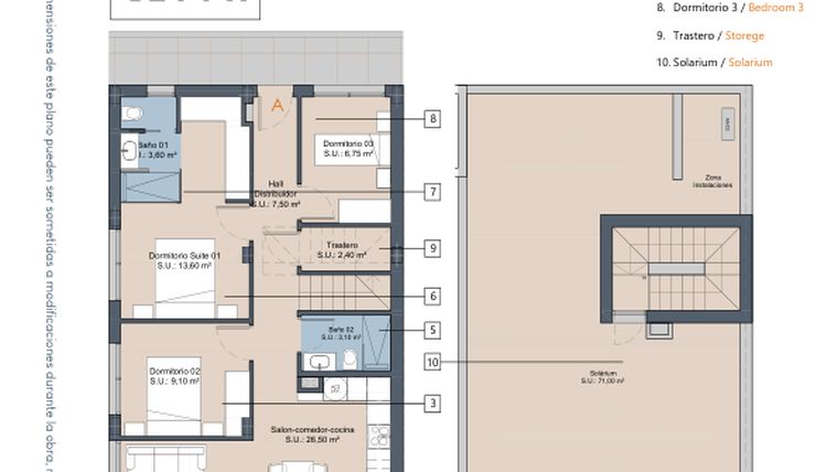 Rzut - Mieszkanie na sprzedaż 3 pokoje o powierzchni 83,1 m² - numer 2.1.A w LA Sunrise - Los Alcázares