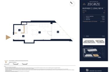Rzut - Mieszkanie na sprzedaż 1 pokój o powierzchni 29,78 m² - numer C14 w Rezydencja Zegrze etap III