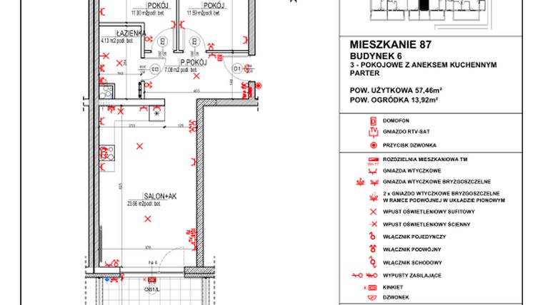 Rzut - Mieszkanie na sprzedaż 3 pokoje o powierzchni 57,46 m² - numer 6.87 w Osiedle 4 Pory Roku - Etap VII
