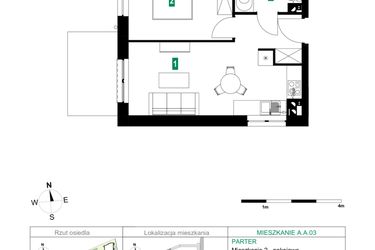 Rzut - Mieszkanie na sprzedaż 2 pokoje o powierzchni 38,64 m² - numer A.A.03 w Park Śliwowa