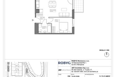Rzut - Mieszkanie na sprzedaż 2 pokoje o powierzchni 44,02 m² - numer 3.13.3M02 w Szumilas bud. 3.11 - 3.15