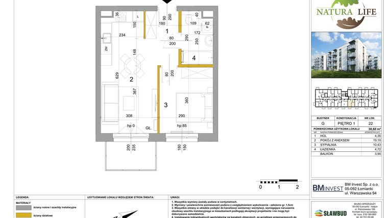 Rzut - Mieszkanie na sprzedaż 2 pokoje o powierzchni 38,6 m² - numer G.22 w Osiedle Natura Life budynki GHI