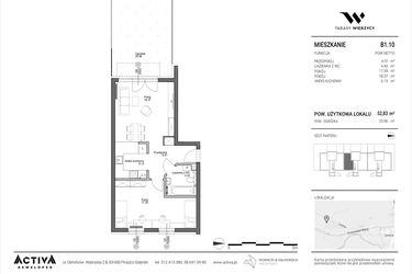 Rzut - Mieszkanie na sprzedaż 2 pokoje o powierzchni 52,83 m² - numer B1.10 w Tarasy Wierzycy