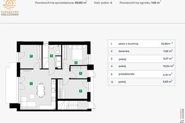 Rzut - Mieszkanie na sprzedaż 4 pokoje o powierzchni 69,8 m² - numer 5K/1 w Słoneczny Kiełczówek etap VII