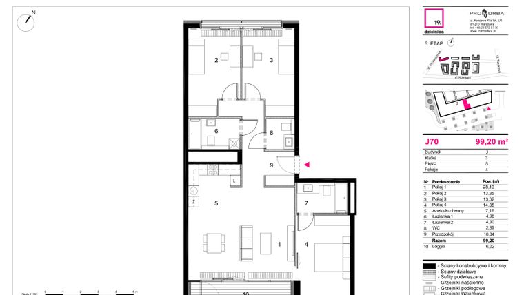 Rzut - Mieszkanie na sprzedaż 4 pokoje o powierzchni 99,2 m² - numer J70 w 19. Dzielnica Etap V
