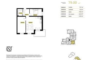 Rzut - Mieszkanie na sprzedaż 4 pokoje o powierzchni 74,39 m² - numer 2M24 w Stary Browar bud. 2