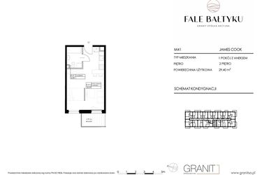 Rzut - Mieszkanie na sprzedaż 1 pokój o powierzchni 29,4 m² - numer FBJC-M41 w Fale Bałtyku Cook