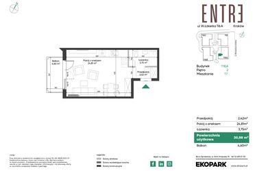Rzut - Mieszkanie na sprzedaż 1 pokój o powierzchni 30,98 m² - numer 116A-M17 w Entre