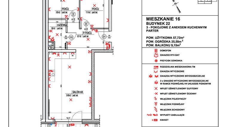 Rzut - Mieszkanie na sprzedaż 3 pokoje o powierzchni 57,72 m² - numer 16 w Osiedle 4 Pory Roku - Etap VIII