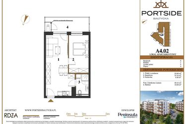 Rzut - Mieszkanie na sprzedaż 2 pokoje o powierzchni 40,44 m² - numer A4.02 w Portside Bałtycka