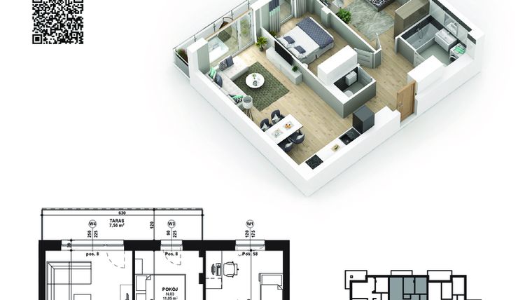 Rzut - Mieszkanie na sprzedaż 3 pokoje o powierzchni 61,52 m² - numer 18 w Piano Park etap V