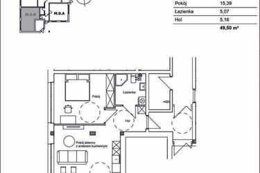 Rzut - Mieszkanie na sprzedaż 2 pokoje o powierzchni 49,5 m² - numer M.0.B w Konopnickiej 12