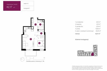 Rzut - Mieszkanie na sprzedaż 2 pokoje o powierzchni 42,17 m² - numer 1.A.6.01 w Murapol Urcity