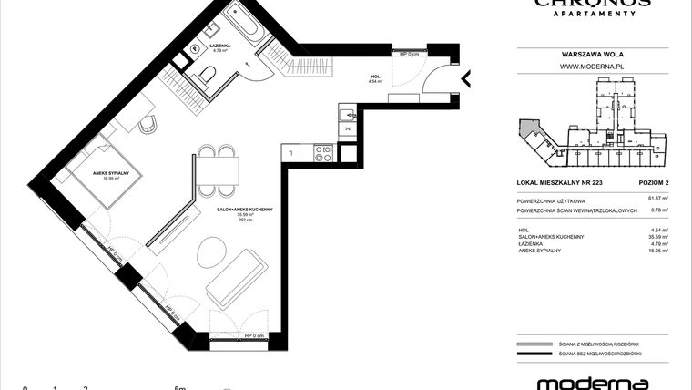 Rzut - Mieszkanie na sprzedaż 2 pokoje o powierzchni 61,87 m² - numer 223 w Chronos etap II