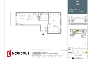 Rzut - Mieszkanie na sprzedaż 3 pokoje o powierzchni 54,45 m² - numer 56 w Morwowa 3
