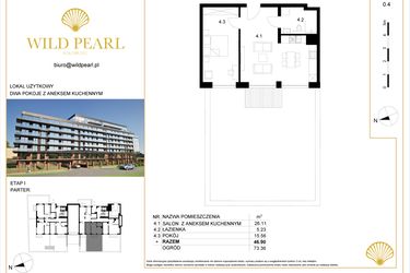 Rzut - Mieszkanie na sprzedaż 2 pokoje o powierzchni 46,9 m² - numer 0.4 w Wild Pearl - apartamenty inwestycyjne