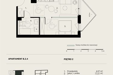 Rzut - Mieszkanie na sprzedaż 2 pokoje o powierzchni 41,59 m² - numer B/2/4 w Ogrodowa 12