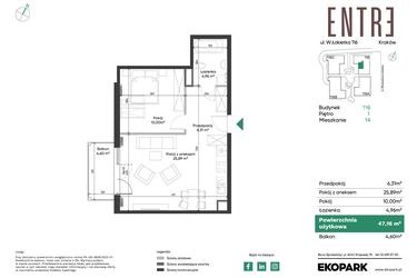 Rzut - Mieszkanie na sprzedaż 2 pokoje o powierzchni 47,19 m² - numer 116-M14 w Entre