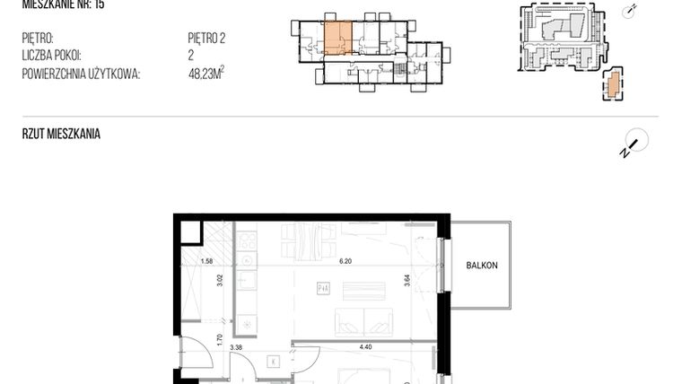 Rzut - Mieszkanie na sprzedaż 2 pokoje o powierzchni 48,23 m² - numer 22D/15 w NATURAMA II