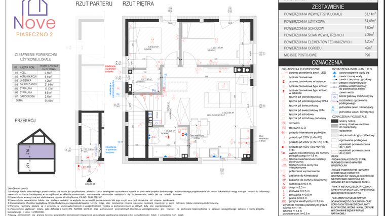 Rzut - Dom na sprzedaż 3 pokoje o powierzchni 54,45 m² - numer G1.2 w Nove Piaseczno 2 etap G