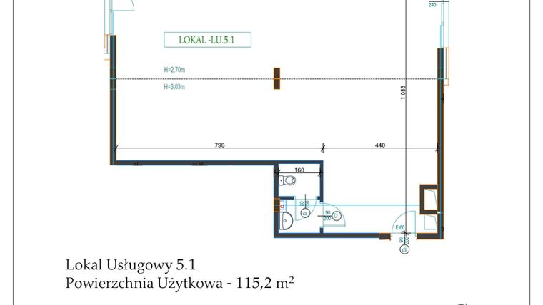 Rzut - Lokal użytkowy na sprzedaż 1 pokój o powierzchni 115,2 m² - numer LU 5.1. w Gardenia Pogodno