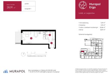 Rzut - Mieszkanie na sprzedaż 1 pokój o powierzchni 28,91 m² - numer 1.A.0.06 w Murapol Ergo