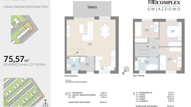 Rzut - Dom na sprzedaż 4 pokoje o powierzchni 75,57 m² - numer F15.2 w Osiedle Gwiazdowo etap 12