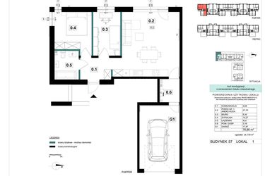 Rzut - Mieszkanie na sprzedaż 3 pokoje o powierzchni 76,86 m² - numer 57-1 w Błonie Bosco