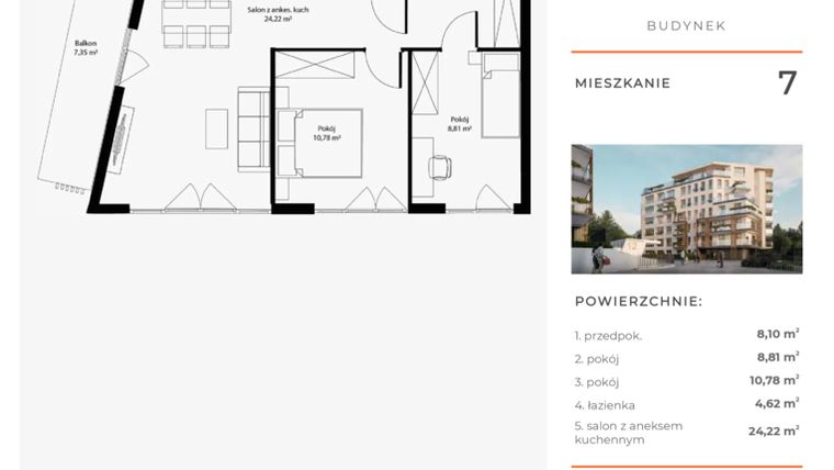 Rzut - Mieszkanie na sprzedaż 3 pokoje o powierzchni 56,53 m² - numer 7 w Bytkowska 4.0