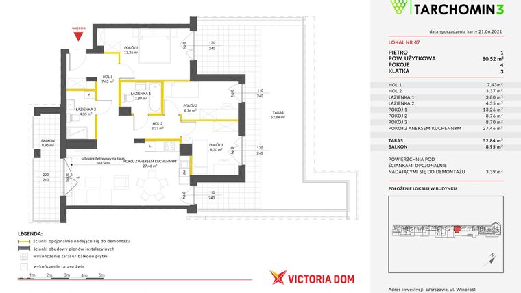 Rzut - Mieszkanie na sprzedaż 4 pokoje o powierzchni 80,52 m² - numer 3.47 w Przystanek Tarchomin