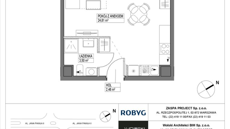Rzut - Mieszkanie na sprzedaż 1 pokój o powierzchni 30,78 m² - numer B2M27 w Pas Startowy bud. A i B