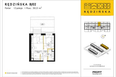 Rzut - Mieszkanie na sprzedaż 2 pokoje o powierzchni 36,13 m² - numer RD4A/B/02 w Rędzińska 4