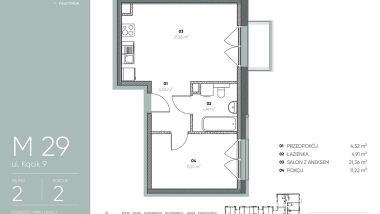 Rzut - Mieszkanie na sprzedaż 2 pokoje o powierzchni 42,01 m² - numer M.29 w Ja\nas