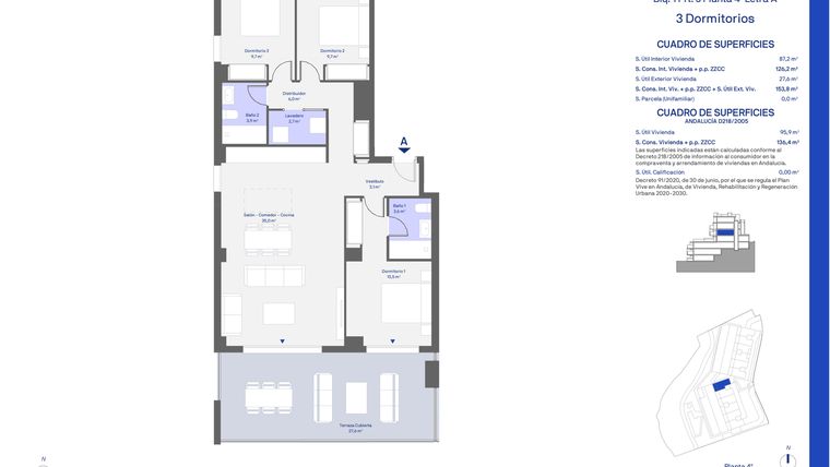 Rzut - Mieszkanie na sprzedaż 3 pokoje o powierzchni 126 m² - numer 134A w Aire