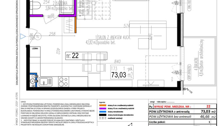 Rzut - Mieszkanie na sprzedaż 1 pokój o powierzchni 73,03 m² - numer 22 w Strumykowa