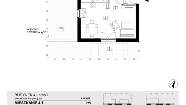 Rzut - Mieszkanie na sprzedaż 2 pokoje o powierzchni 43,42 m² - numer 4.1 w Jasieny