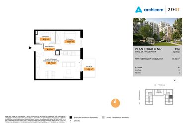 Rzut - Mieszkanie na sprzedaż 2 pokoje o powierzchni 46,96 m² - numer 3D.134 w Zenit III