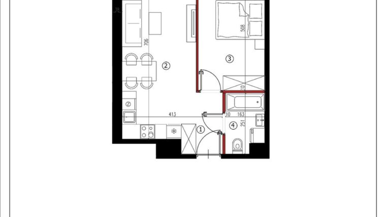 Rzut - Mieszkanie na sprzedaż 2 pokoje o powierzchni 41,96 m² - numer 8 w Andersa 3