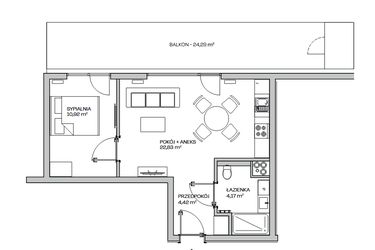 Rzut - Mieszkanie na sprzedaż 2 pokoje o powierzchni 43,26 m² - numer M1 w Zielona Marina - Apartamenty inwestycyjne
