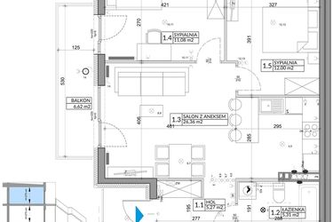 Rzut - Mieszkanie na sprzedaż 3 pokoje o powierzchni 62,11 m² - numer 41B w Osiedle Młodych etap V