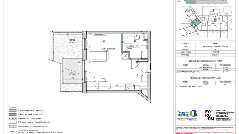 Rzut - Mieszkanie na sprzedaż 1 pokój o powierzchni 26,54 m² - numer AA0007 w Essentiel Talarowa