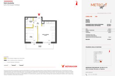 Rzut - Mieszkanie na sprzedaż 2 pokoje o powierzchni 43,65 m² - numer 100 w Metro Art 11