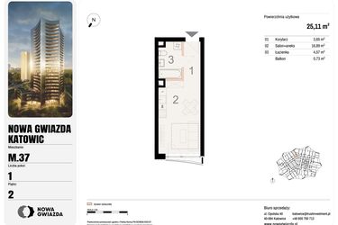 Rzut - Mieszkanie na sprzedaż 1 pokój o powierzchni 25,11 m² - numer M.37 w Nowa Gwiazda