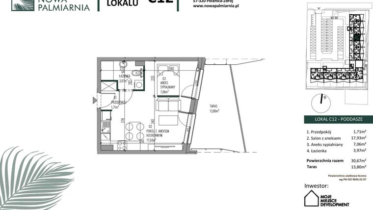 Rzut - Mieszkanie na sprzedaż 1 pokój o powierzchni 30,67 m² - numer C12 w Nowa Palmiarnia